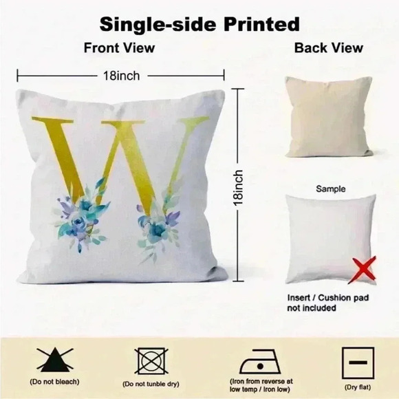 Pillow Covers 18x18” 1 pc W Alphabet Linen White/Gold W Blue Floral Boho Cottage - Picture 12 of 16
